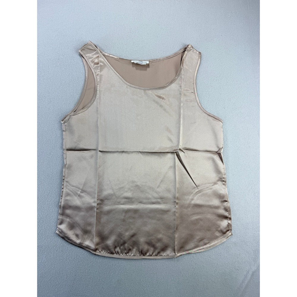 Executive Collection Womens M Champagne Taupe 100% Silk Satin Tank Top Blouse